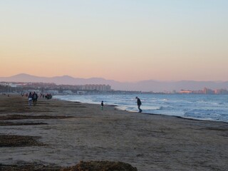 Fototapeta na wymiar sunset on the beach of Valencia, Spain