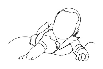 continuous line drawing of Baby boy wearing diaper in bedroom
