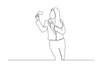continuous line drawing of Portrait beautiful young asian woman smile with credit card