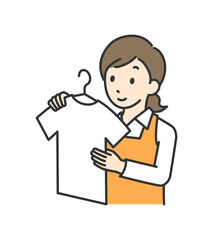 洗濯物を干している主婦のイラスト