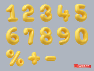 Yellow plastic numbers. 3d vector set - 541346992