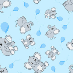 seamless pattern on a blue background elephant with a balloon
