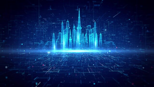 The smart city of cyberspace and metaverse digital data of futuristic and technology, Internet and big data of cloud computing, Internet 5g connection data analysis background concept.