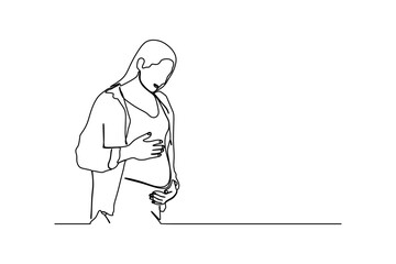 continuous line drawing of pregnant woman standing isolated