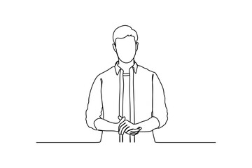continuous line drawing of young successful business man