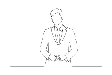 continuous line drawing of portrait young successful business man in black suit