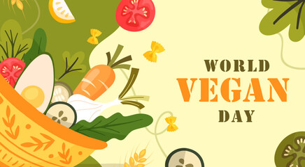 World vegan day hand drawn flat horizontal banner