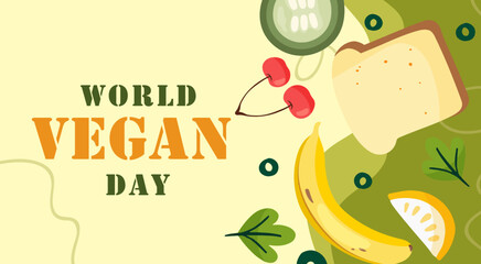 World vegan day hand drawn flat horizontal banner