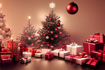 Fototapeta na wymiar christmas trees with gifts for merry christmas