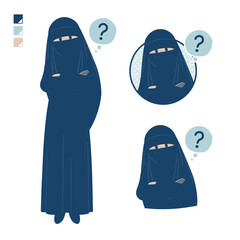 ニカブを着たイスラム教徒の女性が疑問を感じているイラスト