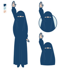 Fototapeta ニカブを着たイスラム教徒の女性が手を挙げているイラスト obraz