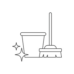 Cleaning bucket icon design. Cleaning service, bucket with a broom vector icon, sign, vector illustration 