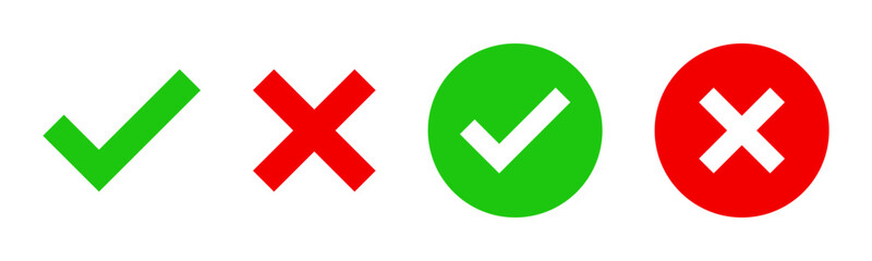 Green check mark and red cross mark icon set