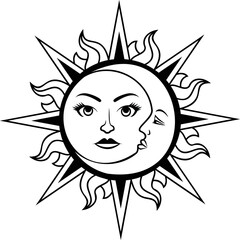 Sun and moon with face combined vector design.