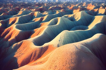 Fototapeta na wymiar Rocky mountainous deserts. Badlands with geological formations. 
