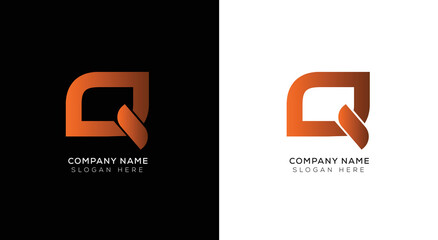 Abstract letter Q 3d logo template with black and white background