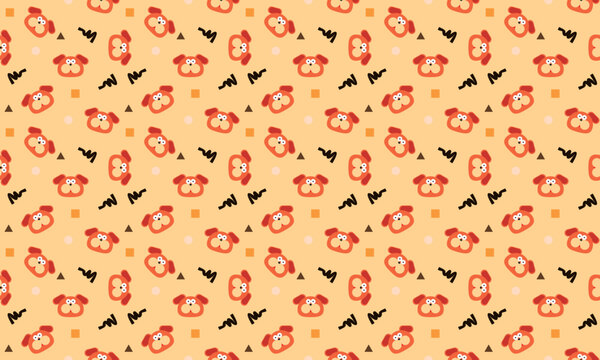 Seamless cute dog head flat pattern with geometric