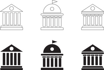 Fototapeta premium Column building bank or theater symbol. University icon. white house, congress. Government icon. pillars icon. Building with columns outline collection. Bank icon line set. 
