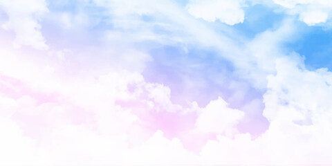 pastel sky with white cumulus clouds. Cloudscape in the sun, good weather with copy space. Nature background with clear pastel sky and fluffy clouds.