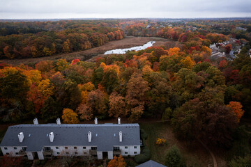 Fototapeta na wymiar Drone Autumn Foliage in Princeton Cranbury Plainsboro New Jersey