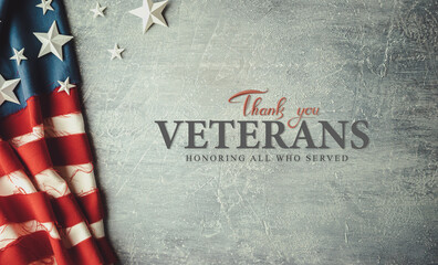 Fototapeta na wymiar Thank you veterans, November 11, honoring all who served, posters, greeting card for veterans day, american flag on stone background