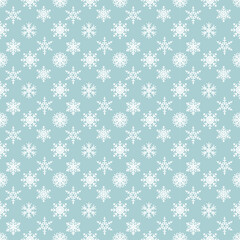 Snowflake simple vector seamless pattern. A cute Christmas pattern with snowflakes on a blue background