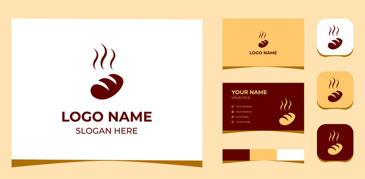 Template Logo Creative Bread with smoke, Italian bread, logo bakery concept. Creative Template with color pallet, visual branding, business card and icon.