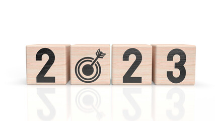 The 2023 number on wood cube for new year or business concept 3d rendering