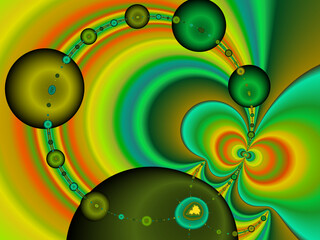 Yellow green fractal, abstract background with circles