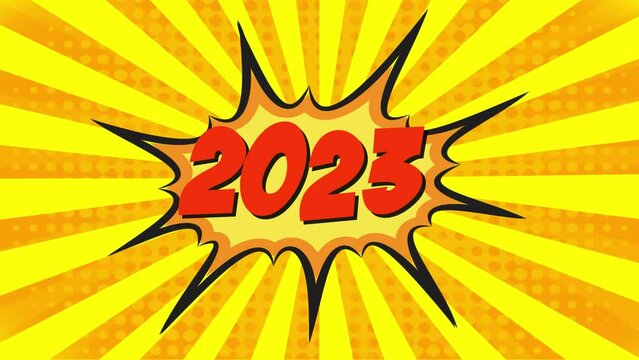 Comic strip speech bubble with 2023 number