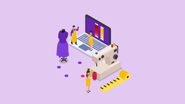 Group of people doing fashion courses on laptop