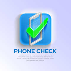 Phone check and tester application icon, 3d smartphone service and repair vector template
