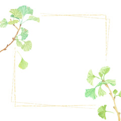 watercolor hand drawn ginkgo branch frame square banner background