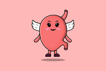 Cute cartoon Stomach character wearing wings in modern style design illustration
