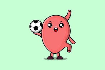 Cute cartoon Stomach character playing football in flat cartoon style illustration