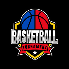 American Sports Shield Basketball club logo, basketball club. Tournament basketball club emblem, design template on dark background