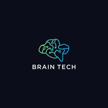 Brain Tech logo icon design template flat vector