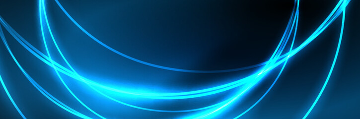 Neon glowing fluid wave lines, magic energy space light concept, abstract background wallpaper design