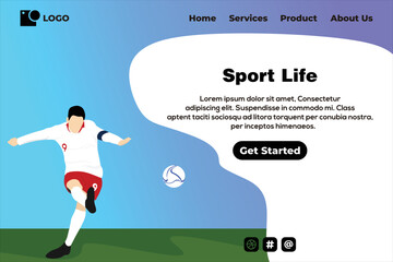 Football landing page design template, Landing page design vector, Landing page vector 