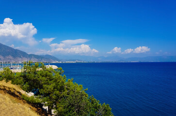 Panoramic tropical sea, beach landscape from Finike, Antalya, Turkey.