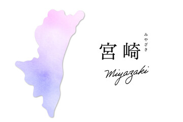 宮崎県の手描き水彩地図｜Miyazaki Prefecture Hand-Drawn Watercolor Map for Tourism and Education