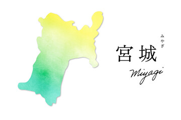 宮城県の手描き水彩地図｜Miyagi Prefecture Hand-Drawn Watercolor Map for Tourism and Education
