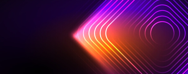 Neon glowing techno lines, hi-tech futuristic abstract background template. Vector illustration for wallpaper, banner, background, leaflet, catalog, cover, flyer
