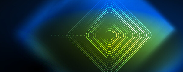 Neon glowing techno lines, hi-tech futuristic abstract background template. Vector illustration for wallpaper, banner, background, leaflet, catalog, cover, flyer