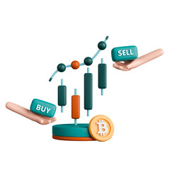 3d render concept cryptocurrency trading illustration. Candlestick chart with bitcoin.