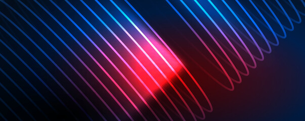 Shiny neon waves, dynamic electric motion, energy or speed concept. Vector illustration for wallpaper, banner, background, leaflet, catalog, cover, flyer