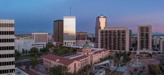 Fotobehang Aerial panorama of Tucson Arizona cityscape and Old Pima County Courthouse, © mdurson