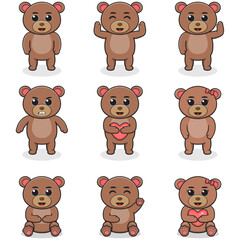 Vector illustration set of Bear cartoon. Bundle of cute Bear set. Set of animals. Cartoon and vector isolated characters. A collection of animals in the children's style.