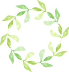 watercolor green leaves circle wreath frame