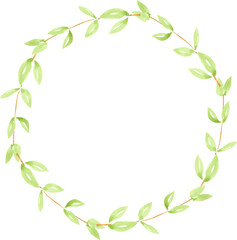 watercolor green leaves circle wreath frame